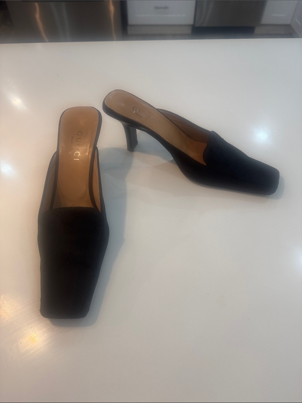 Gucci Black “ Tom Ford collection “ classic G Square-Toe Kitten Heel Mules